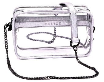 Clear Box Handbag- Silver- Clear Purse- Stadium Bag- Gameday- Bag Policy- Lucite- Clear Handbags- Clear Bag -Clear Bag Policy -Travel Bag