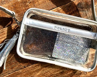 Clear Box Bag - Silver Glitter- Clear Purse- Stadium Bag- Holographic- Bag Policy- Clear Handbags- Clear Bag -Clear Bag Policy -Travel Bag