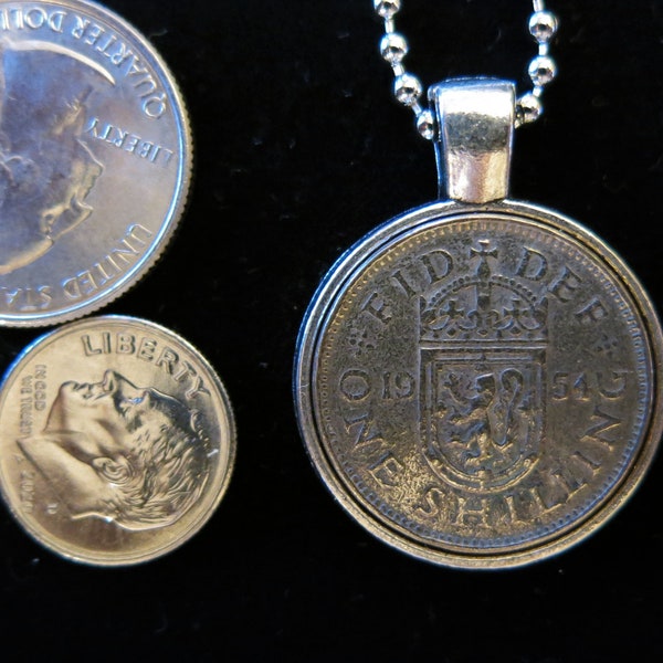 UK COIN PENDANT One Shilling England, Scotland, Wales, N Ireland Pendant Necklace