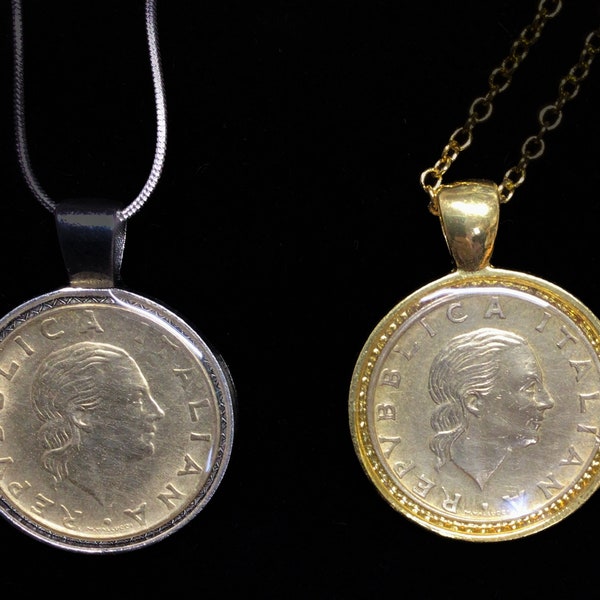 ITALY Coin Necklace 200 Lire - Italian, Italia, Italiana, Lira