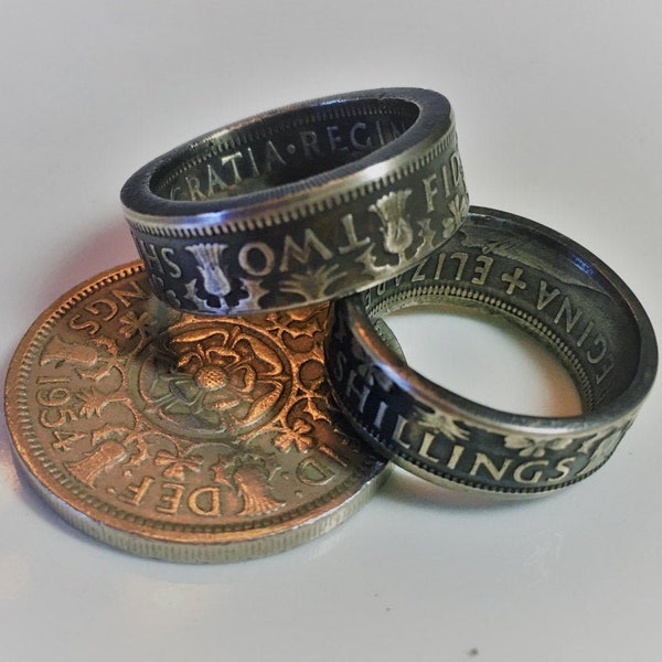 COIN RING ~ British 2 Shillings (Great Britain) England, Scotland, Wales, N. Ireland - Scottish Thistle