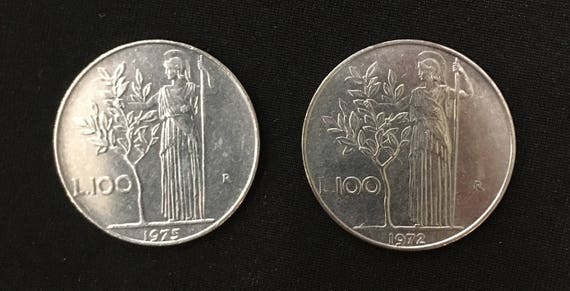 1972年および1975年 100リラ イタリア通貨; チェントリラ