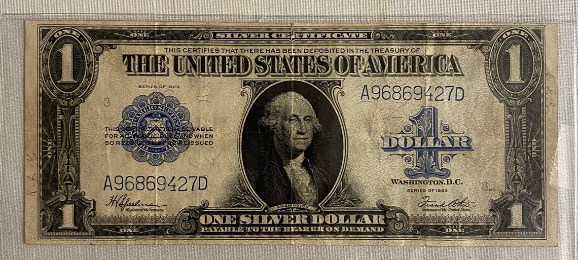 1923 blue seal large one dollar bill blue seal 1 dollar note etsy