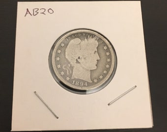 1894 Barber Quarter Dollar Coin; 25 cents - Rare