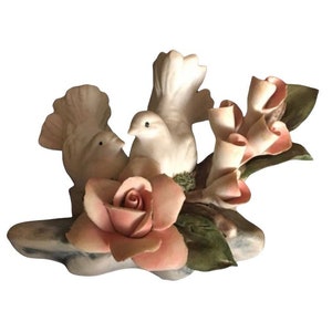 Capodimonte Floral Birds on a Branch Figurine Made in Italy; Vintage Bird