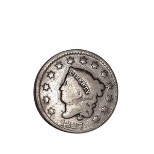 1827 Coronet Large Cent: 1800&#39;s Coins; 1800&#39;s Penny; Large One Cent; Liberty Coin