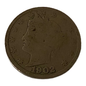 1902 Liberty Head V Nickel; 5 Cent Coin; 1900&#39;s Half Dimes