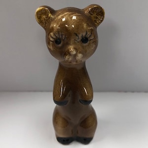Vintage Russian Glazed Mini Figurine; Teddy Bear Figurine