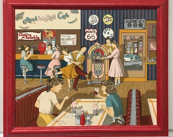 H Hargrove Signed Rock n' Roll Cafe Oil Painting; Hargrove Limited Edition #70/750; Vintage; Rare