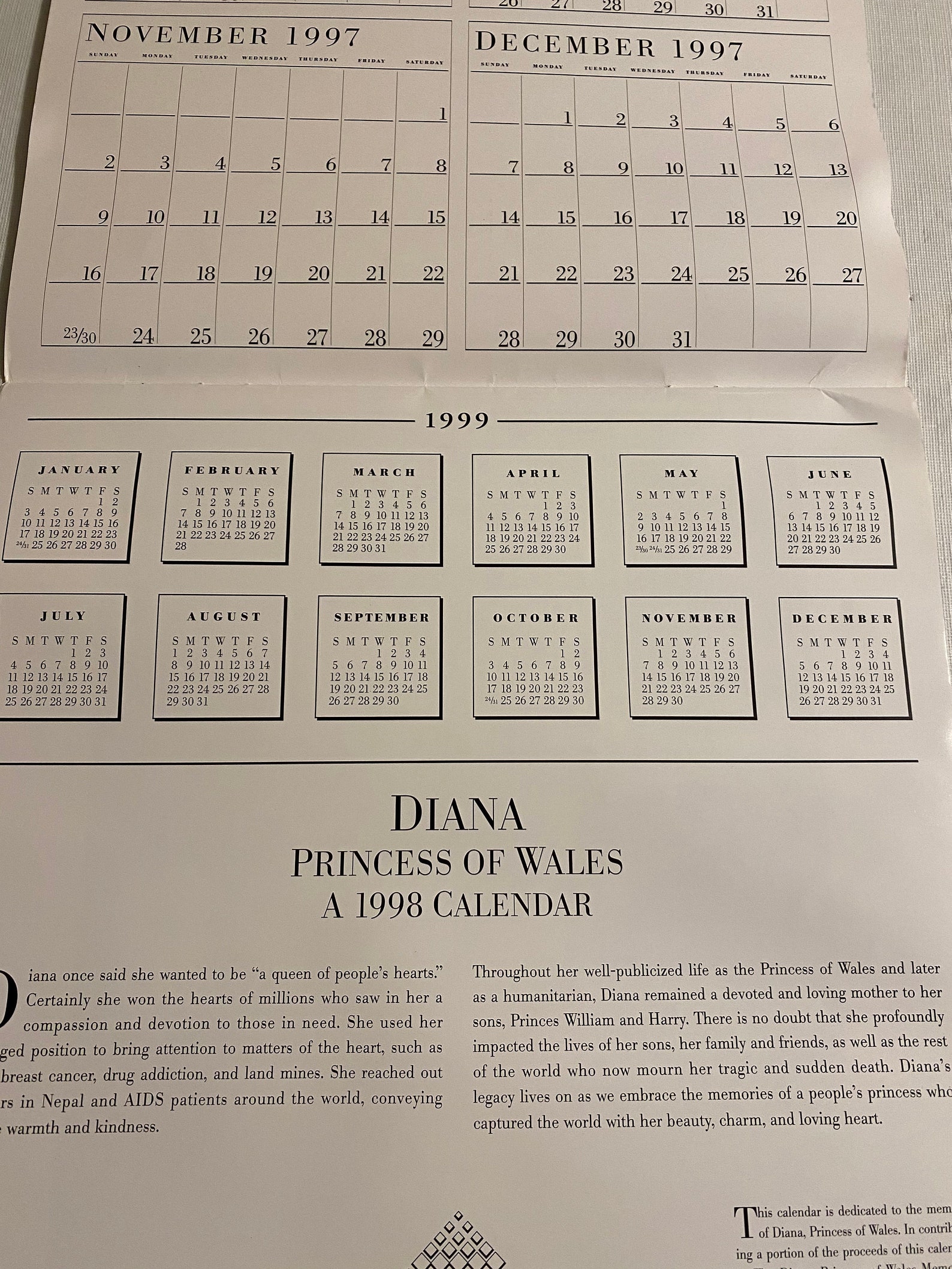 1997-princess-diana-calendar-1998-commemorative-calendar-etsy