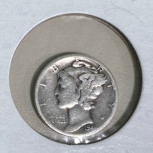 1944 Mercury Dime “W” Stamped; Ten Cent Coin; US Currency; Vintage Coins