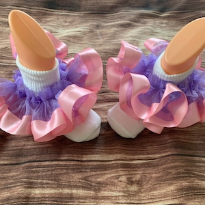 Big Pink Satin Ribbon Trim  and Purple Ruffle Lace Socks