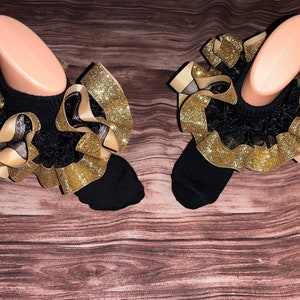 Big Black Ruffle Lace w/ Black Socks with Glitter Ribbon Trim