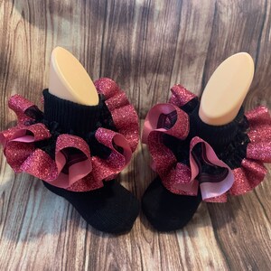 Ruffled Ribbon Glittered Pink Trim Socks