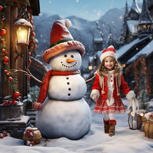 Christmas Snowman Digital Backdrop for Photography. Snowy Christmas digital background. Winter. Instant download.