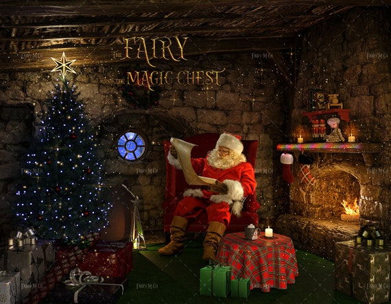 Telón de fondo digital navideño. Santa Claus en su cabaña - Etsy España Telón de fondo digital navideño. Santa Claus en su cabaña - Etsy España