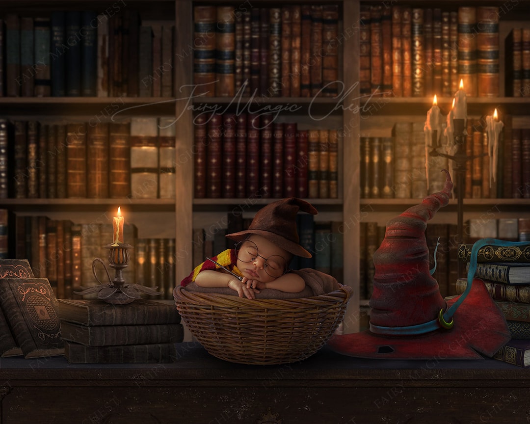 Newborn Wizard Library Digital Backdrop: Baby Photography (digital ...