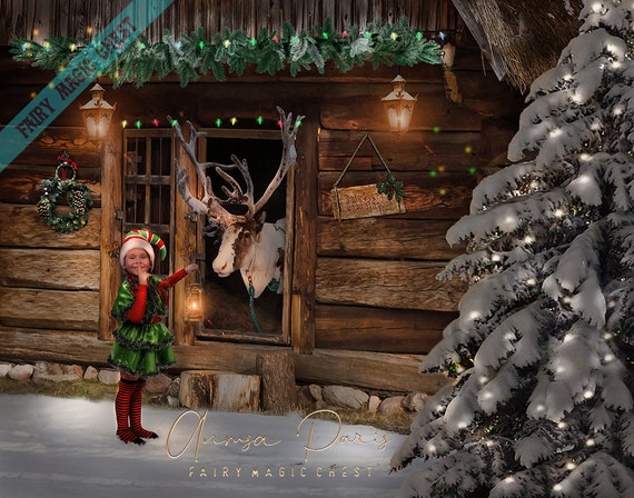 Christmas digital background / backdrop Reindeer in barn | Etsy
