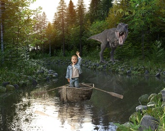 Dinosaur River Scene: T-Rex Digital Photography Backdrop (JPG)