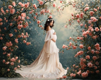 Floral Maternity Digital Backdrop: Painterly Spring Flowers (Digital Download)