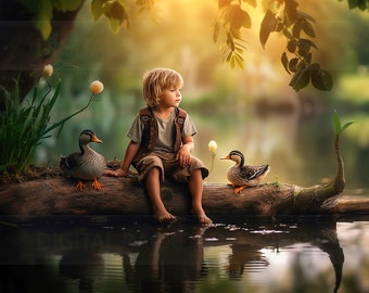 Summer Duck Pond Digital Backdrop: Composite Photography (Digital Download)
