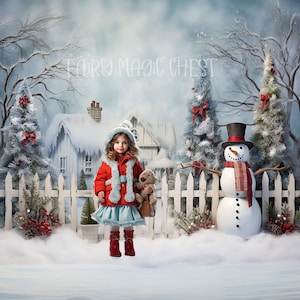 Snowman Christmas Digital Backdrop for Photography. Snowy Christmas digital background. Winter. Instant download.
