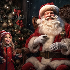 Santa by the Christmas Tree. Christmas Digital Background. Christmas Digital Backdrop for Photography. Instant download.