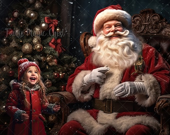 Santa by Christmas Tree Digital Backdrop (Instant Download)