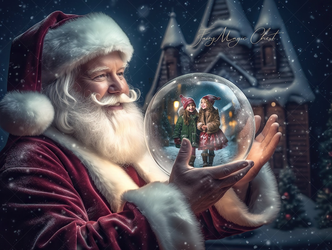 Santa’s Snow Globe. Christmas Digital Background. Digital Backdrop for