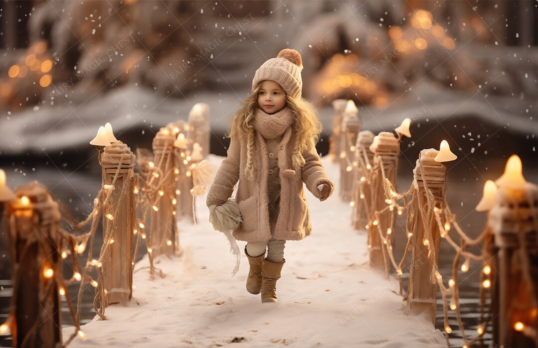 Winter Bridge Lights Digital Backdrop: Snowy Christmas Scene (instant ...