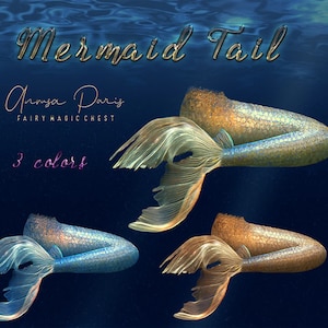 Mermaid tails overlays, realistic ,  with shiny scales, varied colors, png&#39;s on transparent background.