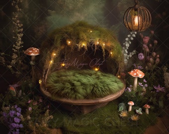 Newborn Digital Backdrop , fairy baby bed, digital background for Composite photography, baby girl
