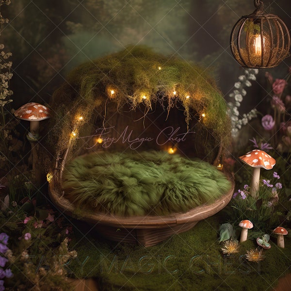 Newborn Digital Backdrop , fairy baby bed, digital background for Composite photography, baby girl