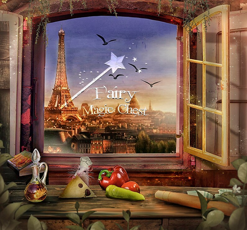 Digitaler Hintergrund Koch in Paris Küche mit Fenster für