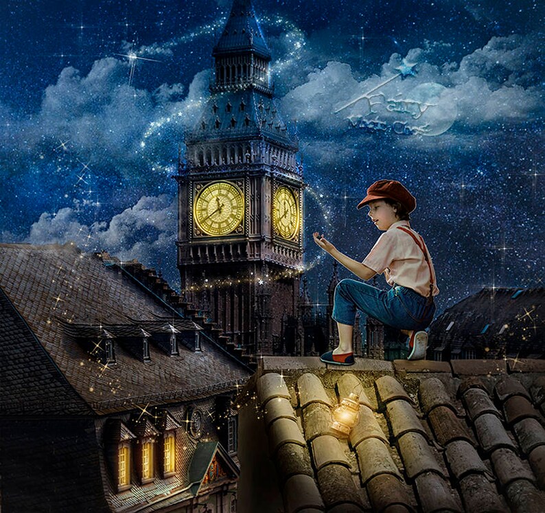 Big Ben digital background Peter Pan fantasy vintage | Etsy