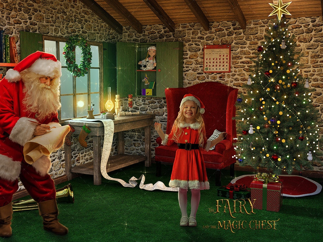 Christmas Digital Backdrop . Santa Claus in His Workshop - Etsy