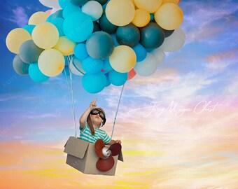 Balloons and Box Digital Photography Backdrop for Kids (Digital Download)