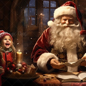 Santa&#39;s Jolly Desk: Christmas Digital Background. Christmas Digital Backdrop for Photography. Instant download.