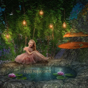 Digital Backdrop, enchanted fairy pond, digital background for composite photography.