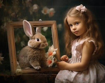 Bunny Easter Digital Backdrop: Rabbit in Wooden Frame (Digital Download)