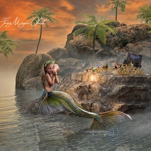 Mermaid digital background with tail included in the scene. Digital backdrop for photography. 2 versions.