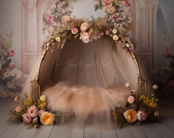 Floral Princess Crib Digital Background: Newborn Photography (Digital Download)