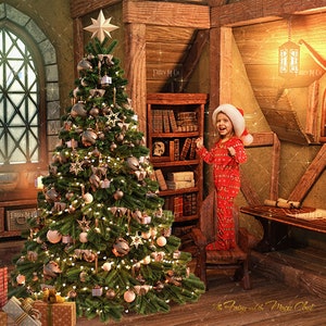 Christmas digital background , digital backdrop for photography , fairy tale house , charming room