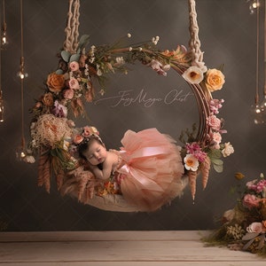 Newborn Digital Backdrop , floral boho swing, digital background for Composite photography. Baby girl