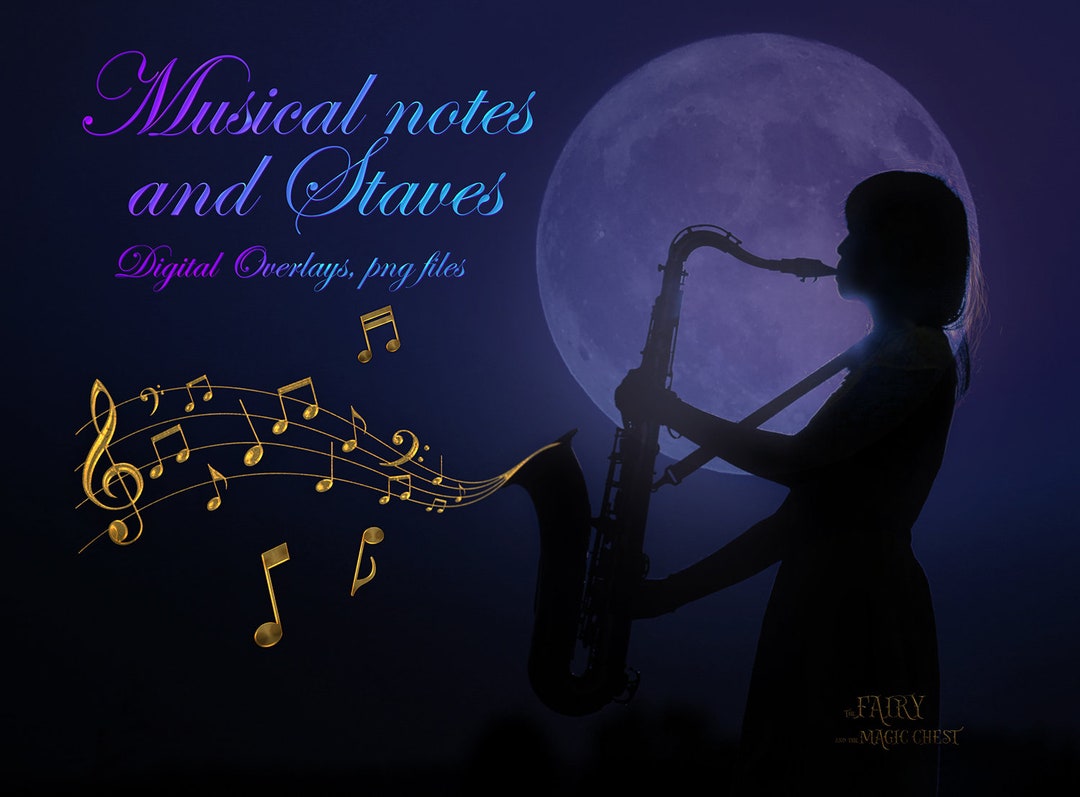 Musical Notes and Staves, PNG Files, Digital Overlay , Golden and 3d ...
