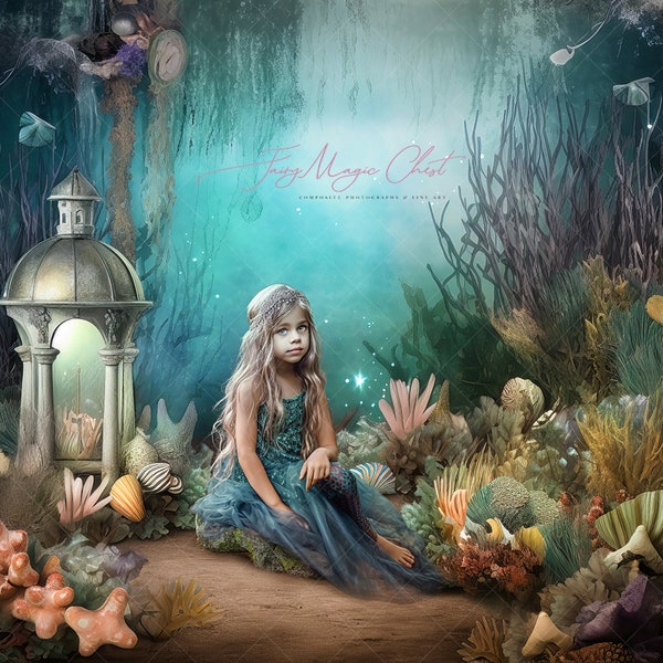 Mermaid digital background , fantasy underwater digital backdrop for Composite photography