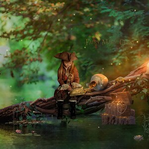 Digital background / backdrop for photography. Treasure on a lake. Scene for mermaid, pirate or adventurer.