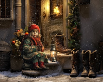 Vintage Christmas Cobbler's Door Digital Backdrop with Snow Overlay (Instant Download)