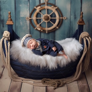 Newborn Digital Background , nautical baby crib, bed for sailor boy and girl, digital backdrop, for newborn photography.