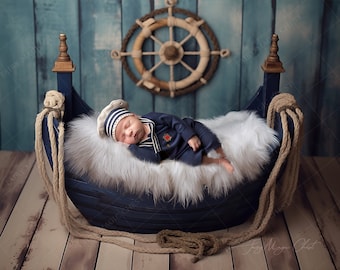 Newborn Digital Background , nautical baby crib, bed for sailor boy and girl, digital backdrop, for newborn photography.